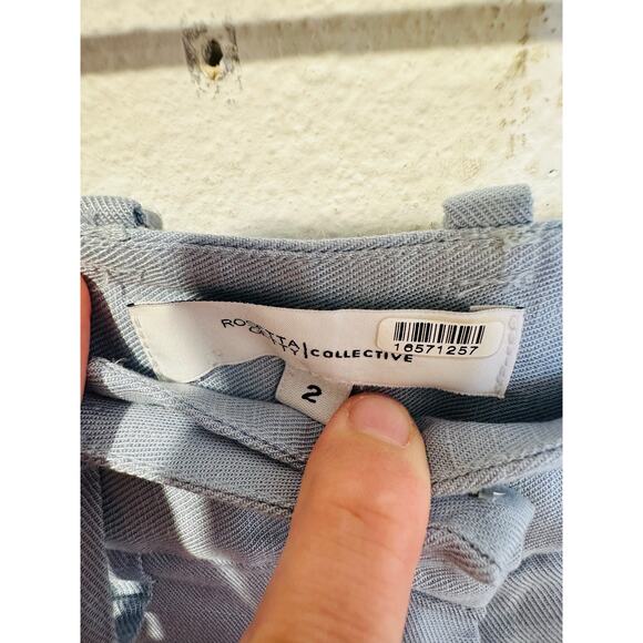 ROSETTA GETTY Women's Light Blue Linen Front Zip Wide Leg Trouser Pants Size 2 - Picture 7 of 12